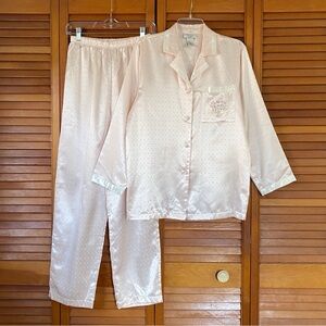 Vintage Amanda Stewart Intimates Pajama Set Womens Size Small Satin PJs Pink Y2K